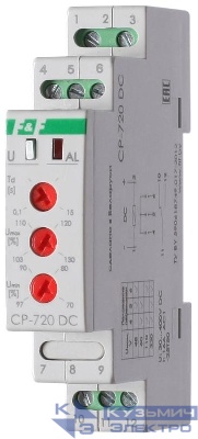 Реле напряжения CP-720DC (однофазное; контроль верхнего и нижнего значений напряжения; выбор напряжения контролир. сети; 1 модуль 30-400В DC 16А 1NO/NC IP20) F&F EA04.009.012