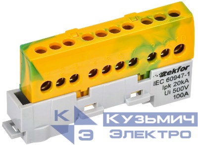 Шина PE "земля" изол. на универс. держ. 6х9-10-ЖЗ TEKFOR IEK TF-NN10-10-KL-K52