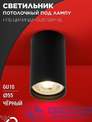 Светильник НПБ-ЦИЛИНДР-GU10 SBM-BL 55х100мм потолочн. под GU10 черн. IN HOME 4690612056289