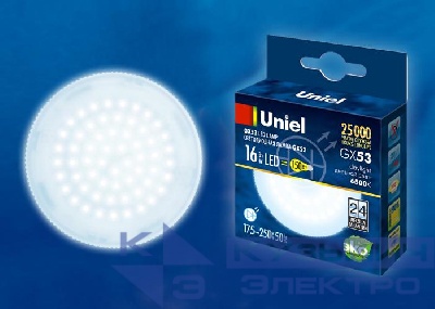 Лампа светодиодная LED-GX53-16W/6500K/GX53/FR PLZ01WH 16Вт матовая 6500К холод. бел. GX53 (упак. картон) Uniel UL-00005315