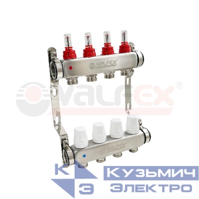 Блок коллекторов 1дюйм х 10 вых. евроконус 3/4дюйм с расходомером нерж. сталь (2) К VALFEX VF.584.0610