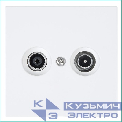 Розетка телевизионная проходная TV + FM 2-м СП FD Ф9.5мм с накладкой механизм бел. глянцевый Jasmart FD6205W