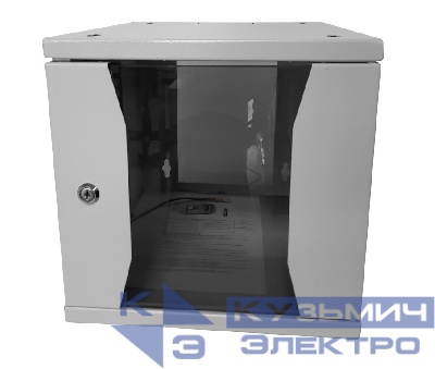 Шкаф настенный 10" 6U серия COMPACT (315х368х310), передняя дверь стекло, серый, Netko