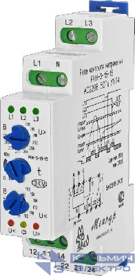 Реле контроля напряжения 3ф РКН-3-15-15 УХЛ4 AC 230В/AC 400В 4-х проводная схема включения задержка срабатывания 0.1...10с ток контактов исполнит. реле 8А 2п Меандр A8302-16933945