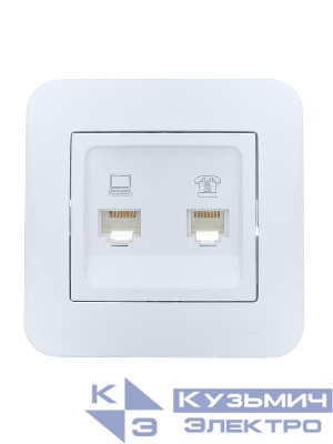 Розетка компьютерная+телефонная 2-м СП ASTI RJ45 + RJ11 в сборе бел. LEZARD 7081-0202-143