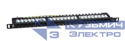 Патч-панель 19дюйм 0.5U 24 порта RJ45 кат.6 Dual IDC 90град. высокой плотности с задн. кабельн. организатором Cabeus 9667c