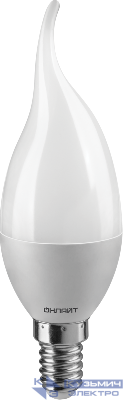 Лампа светодиодная 61 196 OLL-FC37-8-230-6.5K-E14-FR 8Вт свеча на ветру 6500К холод. бел. E14 800лм 176-264В ОНЛАЙТ 61196