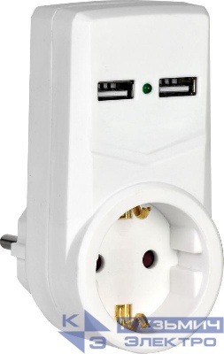 Адаптер 1-м 16А Т-01/01 2P+PE 2хUSB 2.1А бел. IEK WTP10-16-01-ZKU-K01