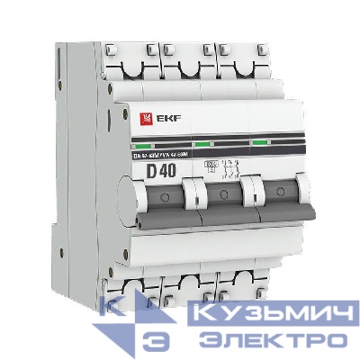 Выключатель автоматический модульный 3п D 40А 6кА ВА 47-63M с одним магнит. расцеп. EKF mcb4763m-6-3-40D-pro