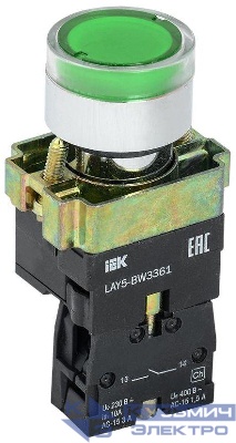 Кнопка LAY5-BW3361 1НО с подсветкой зел. KARAT IEK BBT50-BW-K06