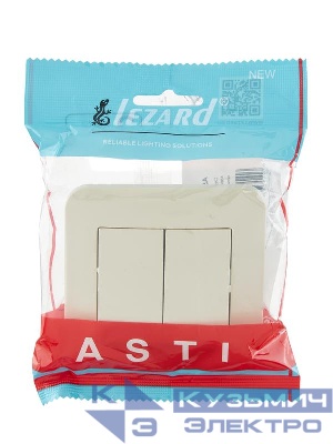 Выключатель 2-кл. 1п СП ASTI 10А IP20 в сборе крем. LEZARD 7081-0303-101