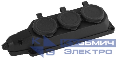 Колодка удлинителя 3-м с заземл. 16А IP44 K-3e-B-IP44 каучук черн. Эра Б0044545