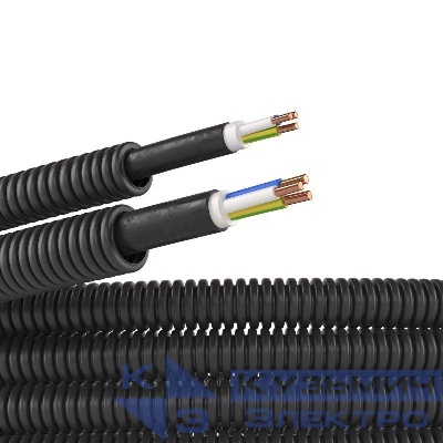 Труба гофрированная ПНД гибкая d16мм с кабелем ВВГнг(А)-LS 2.5х3 РЭК ГОСТ+ черн. (уп.50м) DKC 7S71650