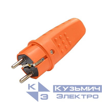 Вилка электрическая прямая 1ф 16А 250В IP44 с заземл. каучук оранж. (еврослот) UNIVersal 3031