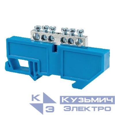 Шина нулевая N 6х9 6 отвер. цинк син. изолятор на DIN-рейку EKF sn1-63-06-d