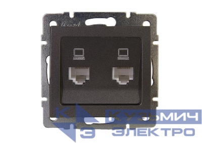 Розетка компьютерная 2-м Rain RJ45 механизм матов. черн. графит LEZARD 703-4188-141