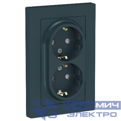 Розетка 2-м СП AtlasDesign 16А IP20 с заземл. защ. шторки в сборе изумруд SE ATN000826