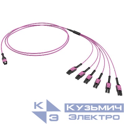 Сборка оптическая разветвительная 12ОВ 50/125 OM4 1xMTP PRO(12)/6хLC Duplex Uniboot 2м (предустановленная конфигурация: MTP Male тип полярности - прямая (Tx-->Rx) DKC RNFML12402