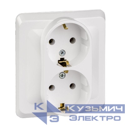 Розетка 2-м СП Этюд 16А IP20 250В с заземл. без защ. шторок бел. SE PC16-007B