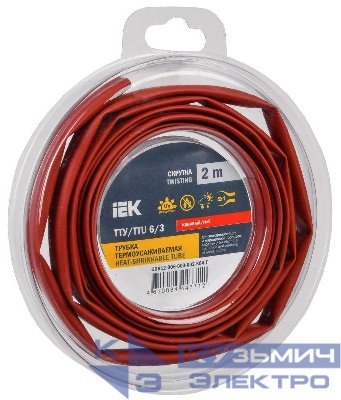 Трубка термоусадочная ТТУ нг-LS 6/3 красн. (уп.2м) IEK UDR12-006-003-002-K04-T