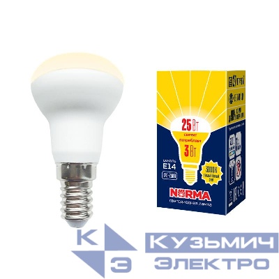 Лампа светодиодная LED-R39-3W/3000K/E14/FR/NR Norma 3Вт матовая 3000К тепл. бел. E14 (упак. картон) Volpe UL-00005625