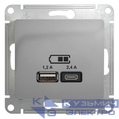 Розетка USB Glossa тип A+C 5В/2.4А 2х5В/1.2А механизм алюм. SE GSL000339