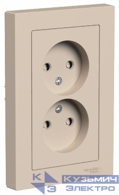 Розетка 2-м. AtlasDesign 16А без заземл. со шторками в сборе песочн. SE ATN001222