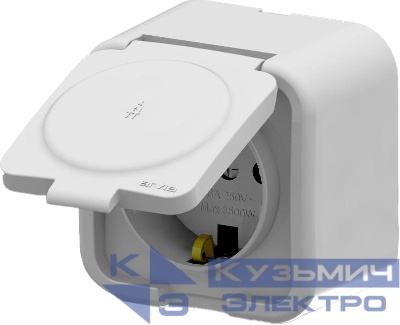 Розетка 1-м СП ARIA 16А IP20 с заземл. с крышкой бел. ARVIA 25 01 1000 218