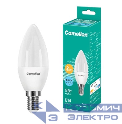 Лампа светодиодная LED5-C35/845/E14 5Вт свеча матовая 4500К бел. E14 415лм 170-265В Camelion 12032
