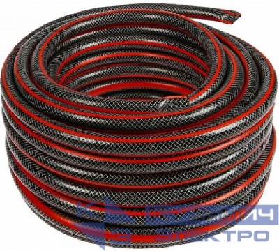 Шланг поливочный ПВХ усиленный премиум пищевой трехслойн. армир. 1/2 25м черн./красн. Вихрь 73/7/2/10