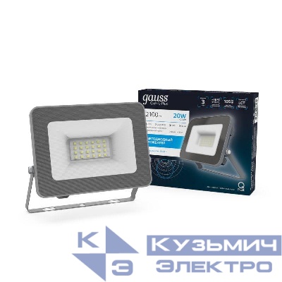 Прожектор светодиодный Qplus 20Вт 6500К IP65 2100лм 200-240В ДО графит. GAUSS 690511320