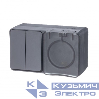 Блок ОП AtlasDesign PROFI IP54 (розетка 1-м 16А заземл. защ. шторки + 2-кл. выключатель 10А) антрацит SE ATN544074