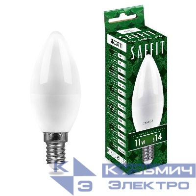 Лампа светодиодная SBC3711 11Вт C37 свеча 6400К E14 230В SAFFIT 55171