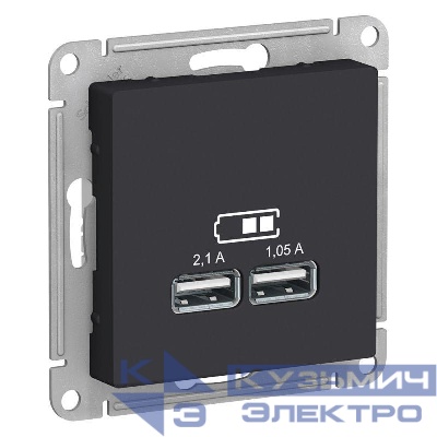 Розетка USB AtlasDesign тип A+A 5В 1х2.1А 2х1.05А механизм карбон SE ATN001033
