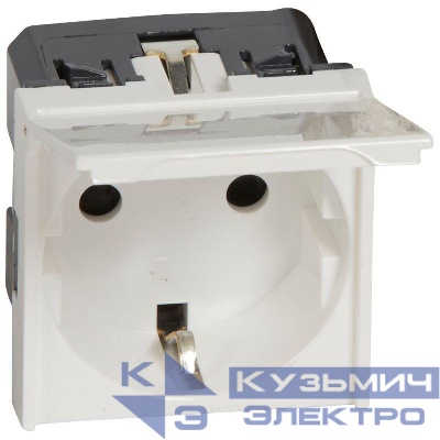 Розетка 1-м СП 2мод. Mosaic 16А IP41 антибактер. 2P+E с заземл. с крышкой безвинтов. клеммы механизм бел. Leg 077219