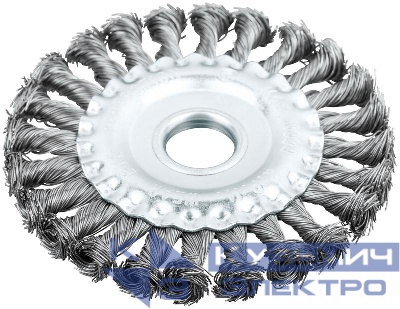 Корщетка-колесо посадочный d22.2мм стальная витая проволока 125мм FIT 39103