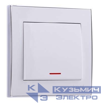 Выключатель 1-кл. СП Rain 10А IP20 с подсветкой с хром. боковой вставкой бел. LEZARD 703-0225-111