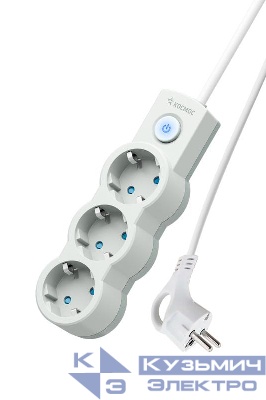 Удлинитель 3х5м с заземл. 10А IP20 2200Вт 220В защ. шторки ПВС 3х1 с выкл. бел. КОСМОС YKsm5m-3g-Z-V10A-W