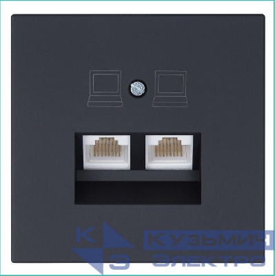Розетка компьютерная 2-м СП RJ45 FD кат.5E с накладкой механизм черн. матов. soft touch Jasmart FD6106PBM