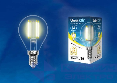 Лампа светодиодная LED-G45-7.5Вт/WW/E14/CL GLA01TR прозр. Uniel UL-00003250