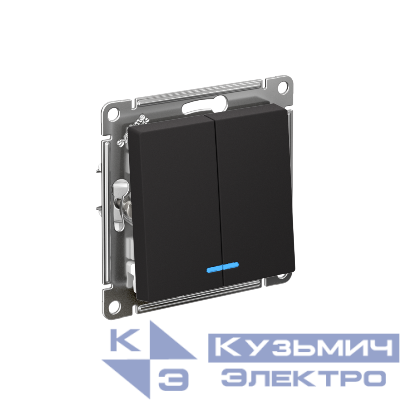 Выключатель 2-кл. AtlasDesign (сх. 5а) 10AX с подсветкой быстрозажим. клем. механизм карбон SE ATN001053S