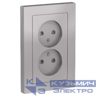 Розетка 2-м СП AtlasDesign 16А IP20 без заземл. защ. шторки в сборе алюм. SE ATN000322