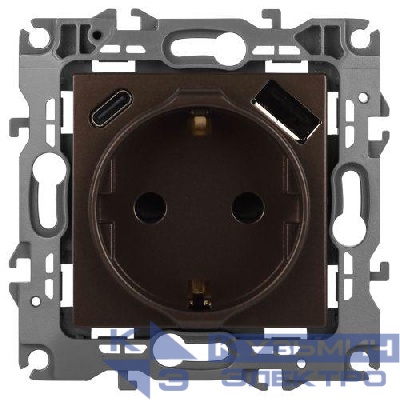 Розетка Эра12 12-4108-13 16А 250В 2P+E с USB type-A+C 5В-3А защ. шторки бронза Эра Б0067757