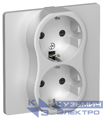 Розетка 2-м СП FLITE РСш12-1-К-ФлА 16А с заземл. с защ. шторками безвинтовое крепление в сборе механизм алюм. IEK FI-R24C-16-1-K47