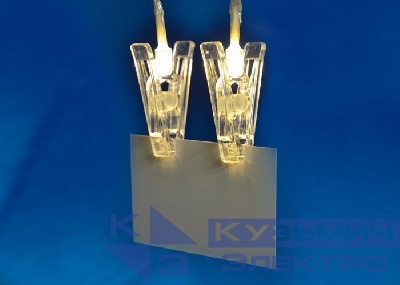 Гирлянда светодиодная ULD-S0200-010/STB/2AA WARM WHITE IP20 CLIPS на батарейках 2AA (не в компл.) «Прищепки» 2м тепл. бел. свет провод прозр. Uniel UL-00005484