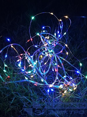 Гирлянда светодиодная "Разноцветные нити" 100LED 7м (4м+3м) мультиколор на солнечной батарее аккумулятор AA NI-MH 600мАч IP44 КОСМОС KOC_SOL196