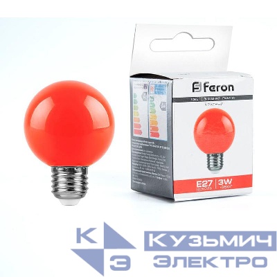 Лампа светодиодная LB-371 3Вт G60 шар матовая E27 230В красн. FERON 25905