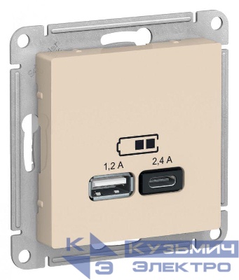 Розетка USB AtlasDesign тип A+C 5В/2.4А 2х5В/1.2А механизм беж. SE ATN000239