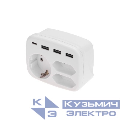 Тройник электрический 16А с/з+2х2.5А+3хUSB-A 2.4А+USB Type-C 3А бел. Rexant 11-1250