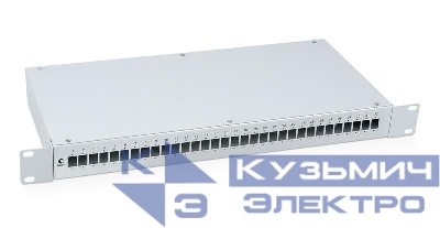 Кросс бокс оптический FO-19-32SC 19дюйм на 32 SC LC duplex со сплайс-кассетой и КДЗС без пигтейлов и проходных адаптеров Cabeus 7935c